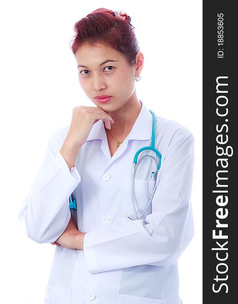 Female Doctor On White Background