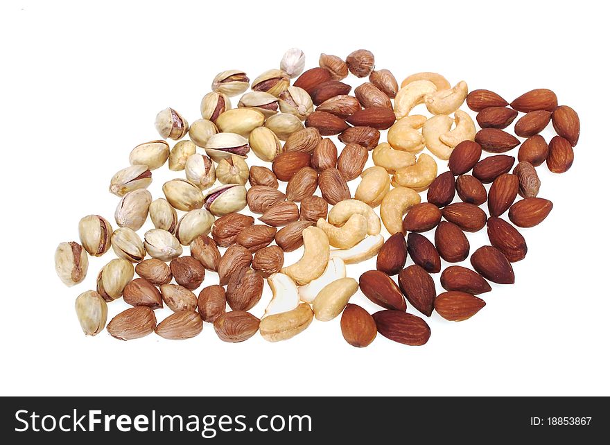 Assorted nuts (almonds, filberts, walnuts, cashews), close-up