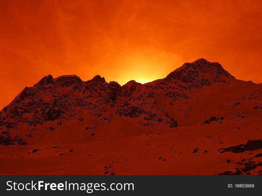 Sunset in a ski ressort in austria. Sunset in a ski ressort in austria