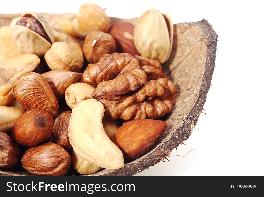 Assorted nuts (almonds, filberts, walnuts, cashews), close-up. Assorted nuts (almonds, filberts, walnuts, cashews), close-up