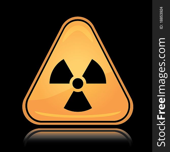 Yellow triangle icon radiation hazard sign with reflection over black. Yellow triangle icon radiation hazard sign with reflection over black