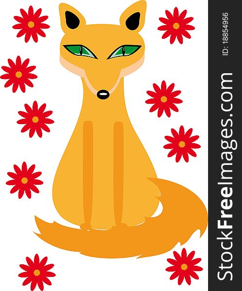 Fox and flowers on the isolated background. Illustration. Fox and flowers on the isolated background. Illustration