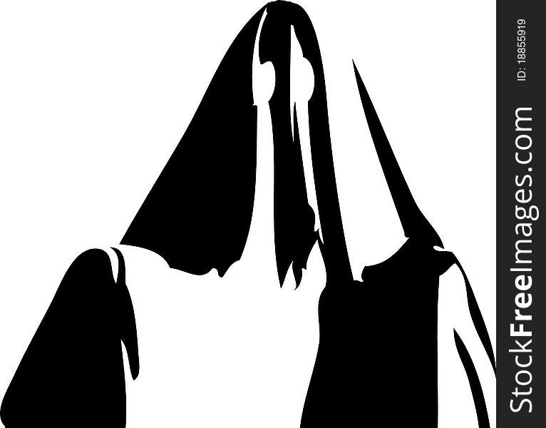 A black ghost, possibly a man wearing a bed sheet. A black ghost, possibly a man wearing a bed sheet.