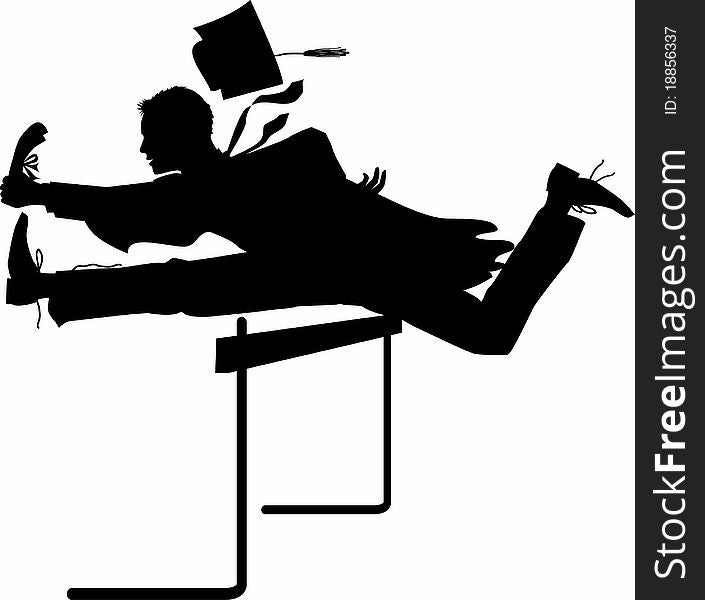 Silhouette graphic illustration depicting a graduating male student jumping over a hurdle. Silhouette graphic illustration depicting a graduating male student jumping over a hurdle