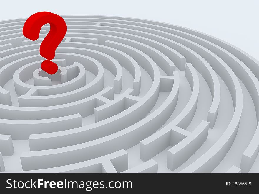 Round maze with 3d question sign in center