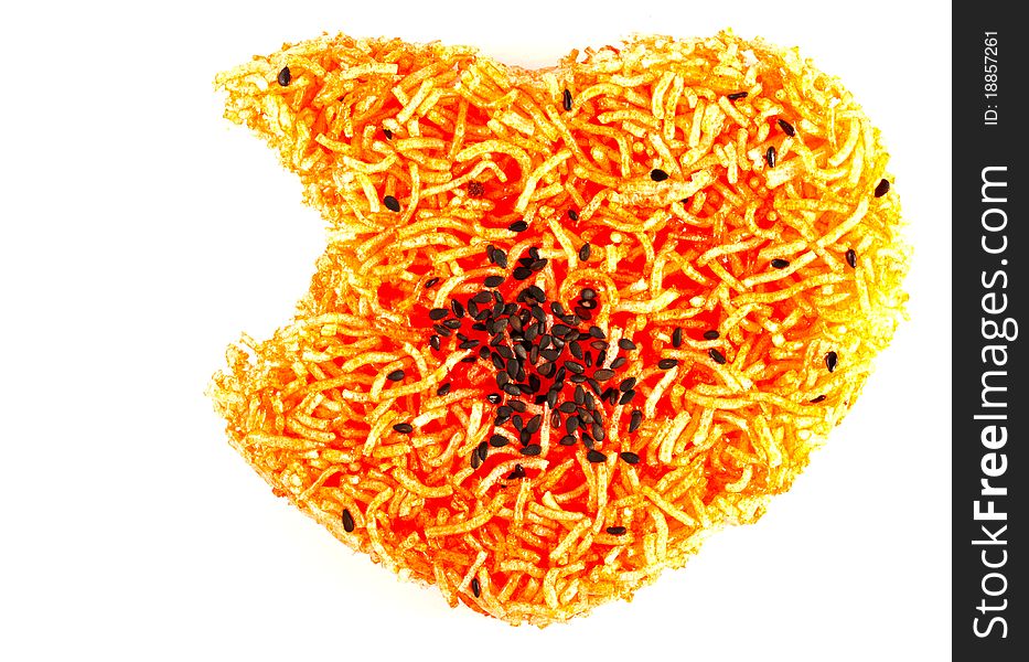 Crunchy noodle on white background. Crunchy noodle on white background
