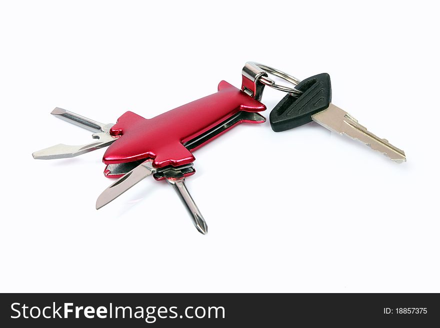Multifunctional Tool With Key Isolated on White Background