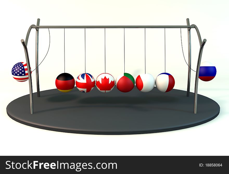 Balls with flags of the Group of Eight on white background. Balls with flags of the Group of Eight on white background