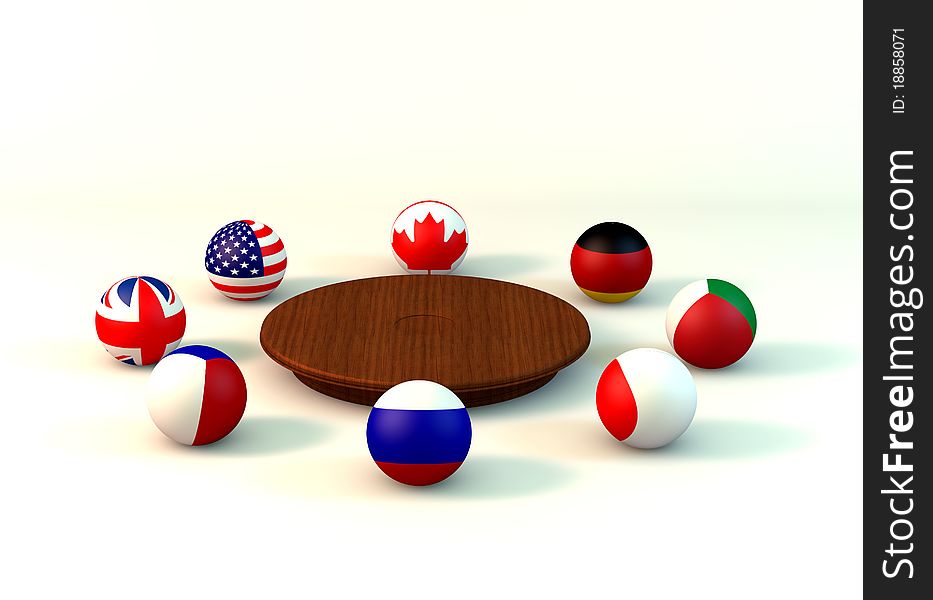 Balls with flags of the Group of Eight on white background. Balls with flags of the Group of Eight on white background