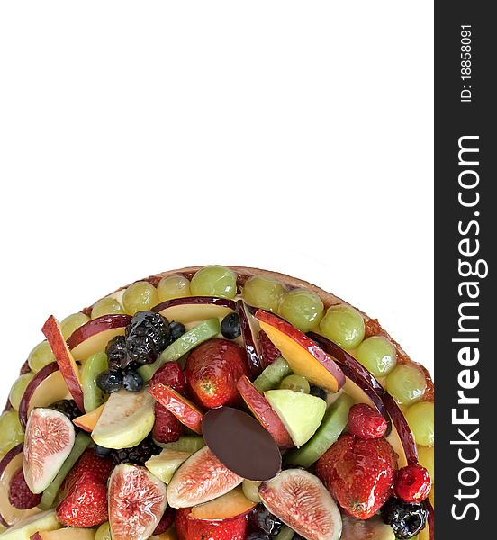 Assorted fruit tart on a white background