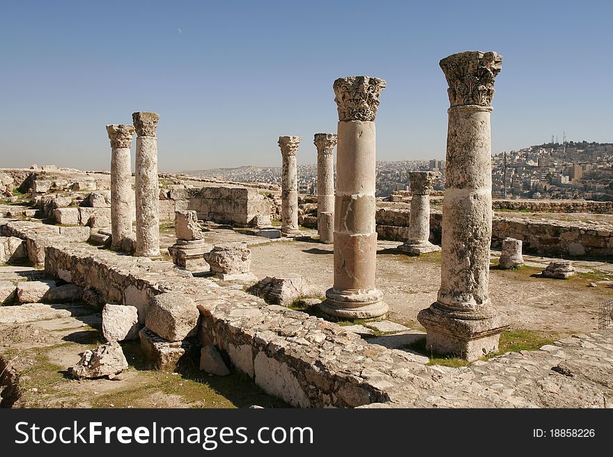 The Roman ruins in Amman city. Jordan.