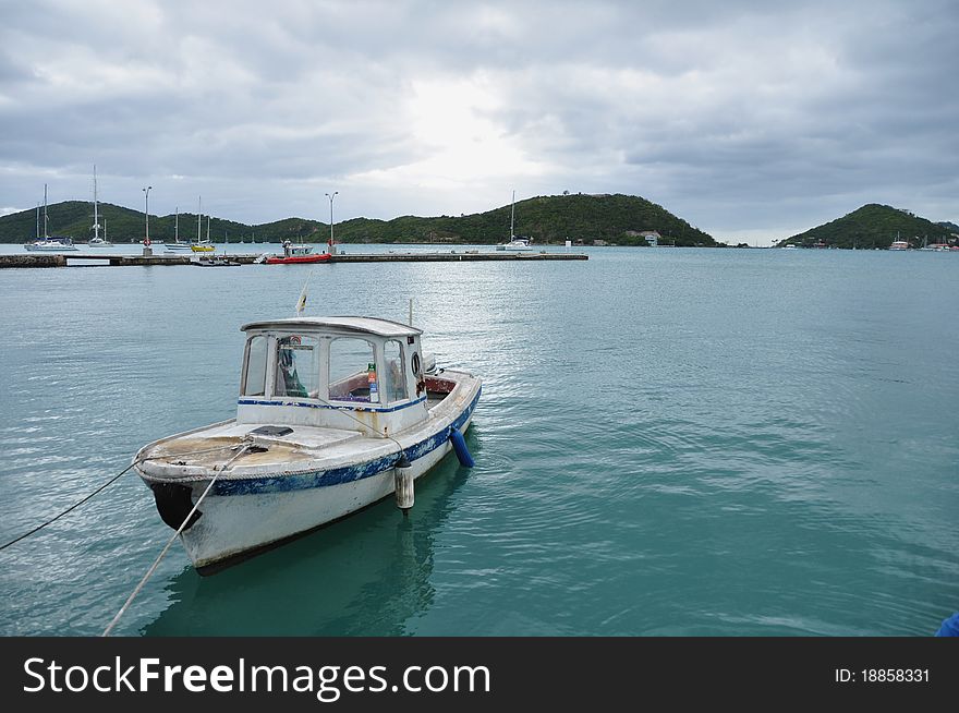 Old fishing boat on an overcast day in st thomas