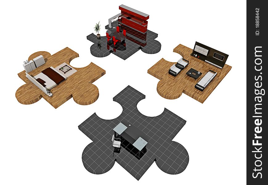 Modern Interior From A Puzzle 3D