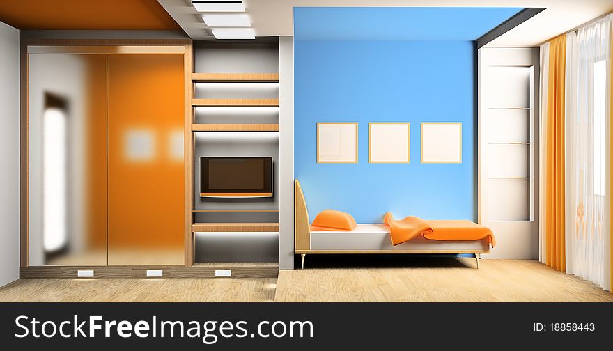 Modern interior of a bedroom room 3D