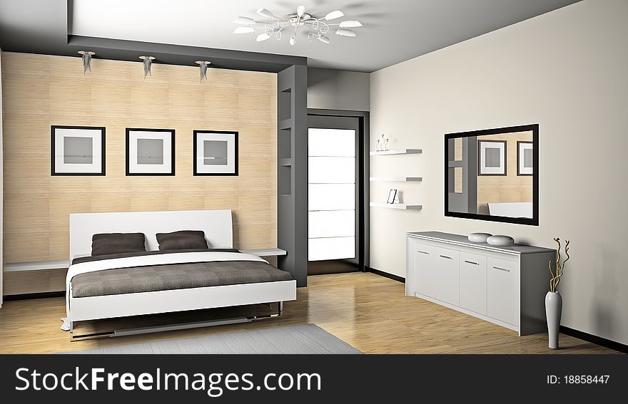 Modern interior of a bedroom room 3D