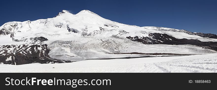 Panorama of Elbrus. It's the highest peak of Europe. Caucasus. Russia