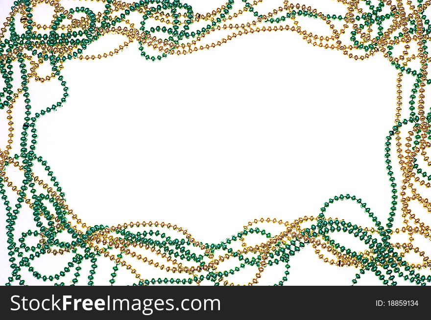 Green and gold bead frame isolated on a white background