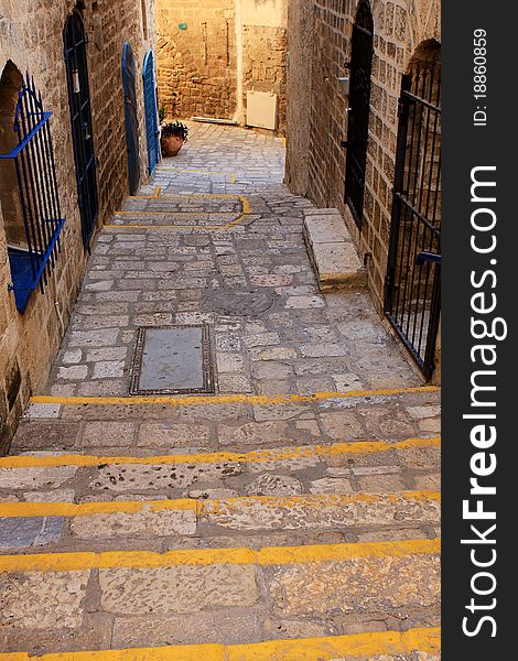 Narrow street in the ancient part of Jaffa, Israel. Narrow street in the ancient part of Jaffa, Israel