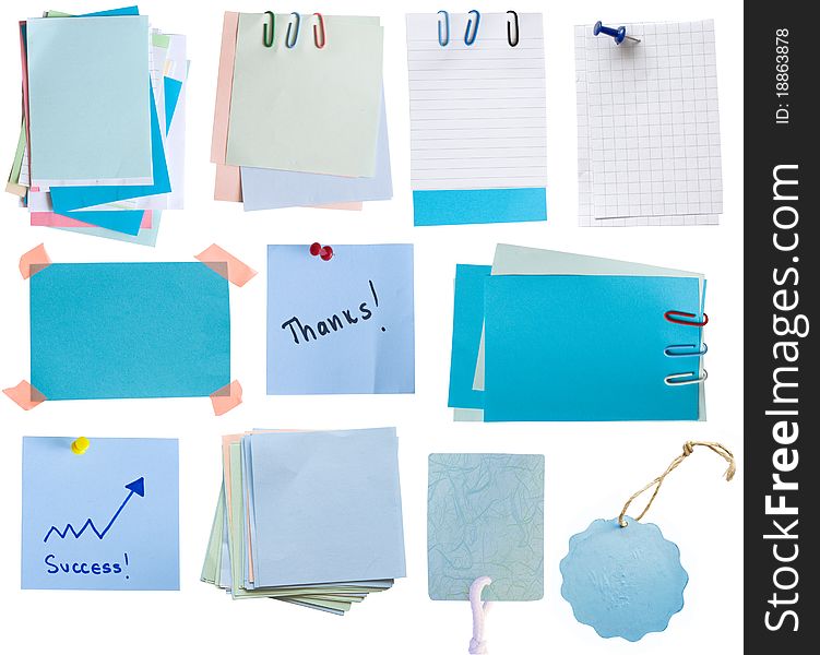 Various note papers isolated on the white background. Various note papers isolated on the white background