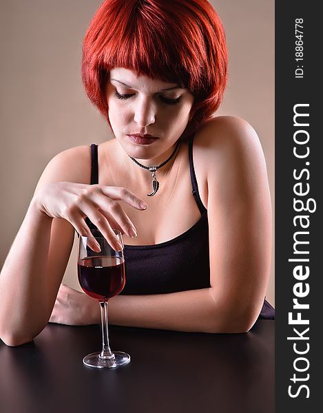 Girl C A Red Wine Glass