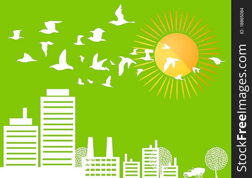 City silhouette on a green background. A  illustration. City silhouette on a green background. A  illustration