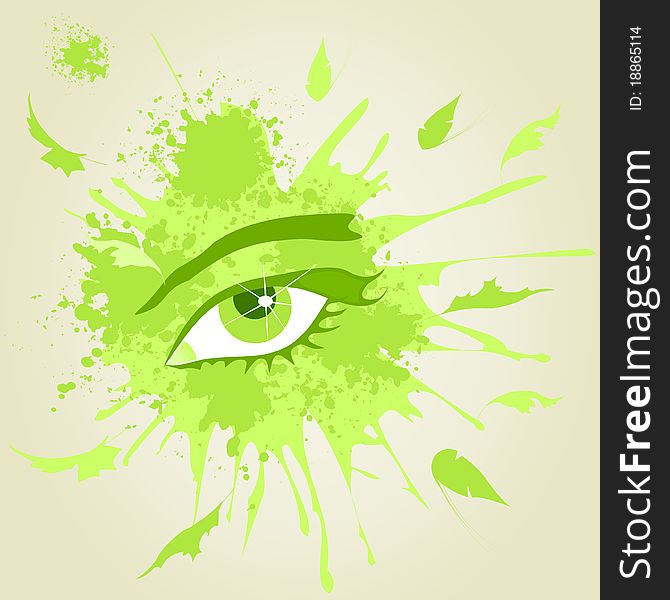The eye looks from a green stain. A  illustration. The eye looks from a green stain. A  illustration