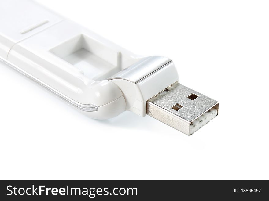 Close up white flash disk isolated on white background