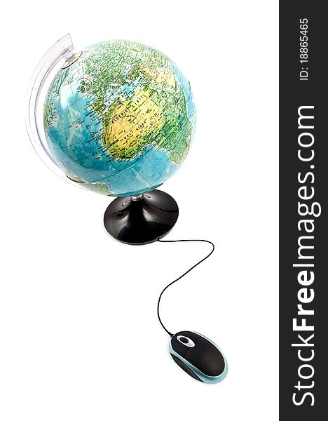 Mouse connected to a Earth globe. Mouse connected to a Earth globe
