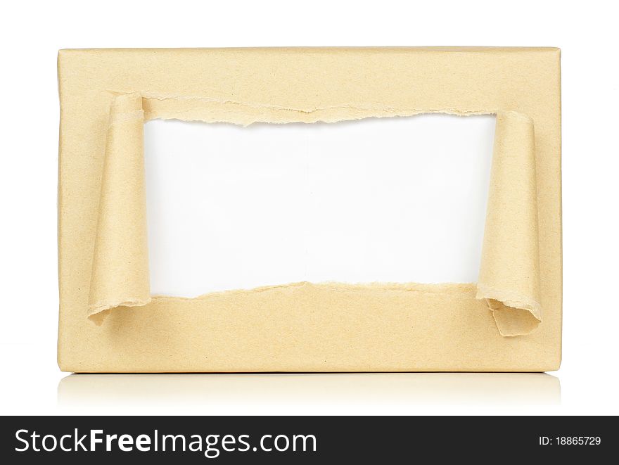 Brown paper package torn isolated on white background. Brown paper package torn isolated on white background