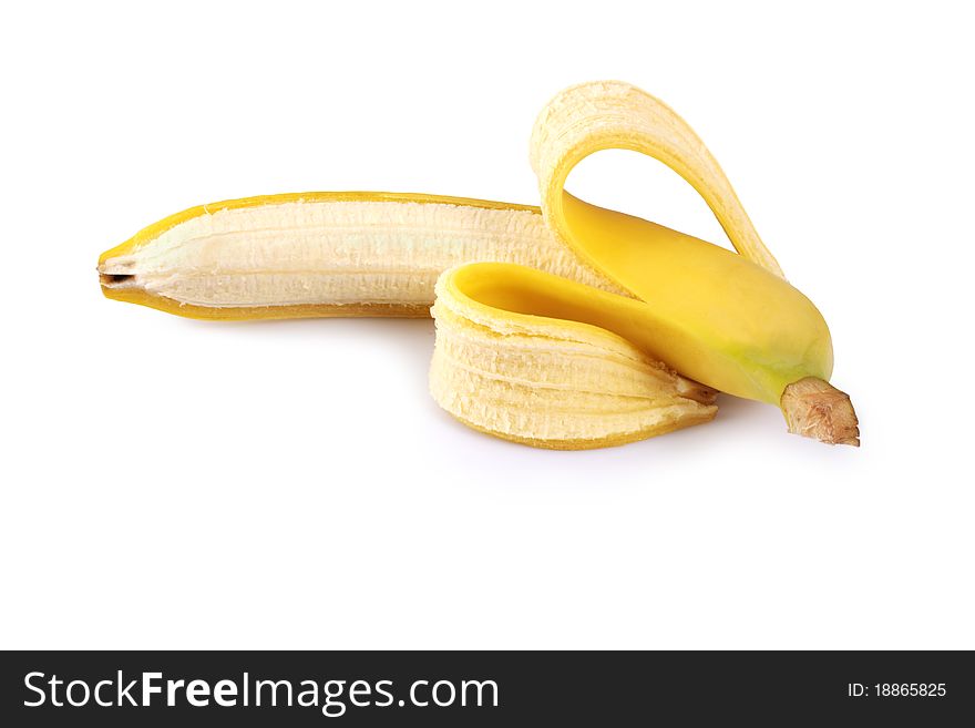 One bright banana isolated on white