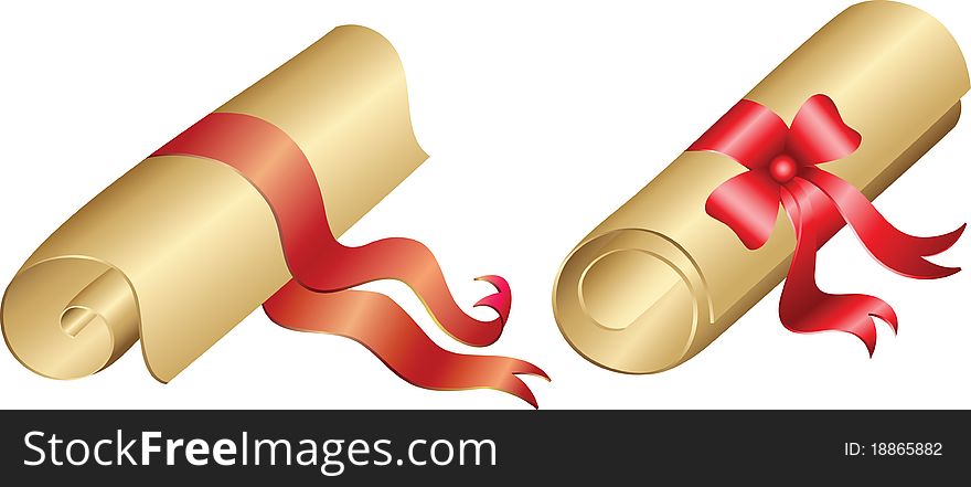 Roll of paper with red ribbon