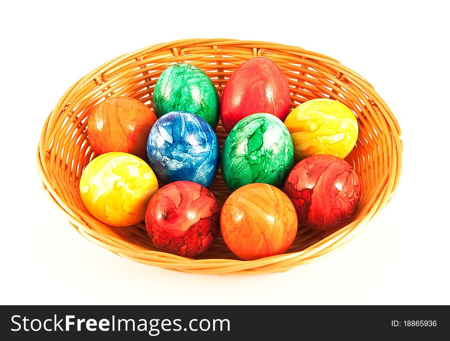 Easter painted eggs in a basket. Easter painted eggs in a basket.