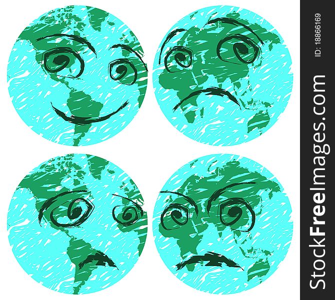 World globe with different expressions. World globe with different expressions