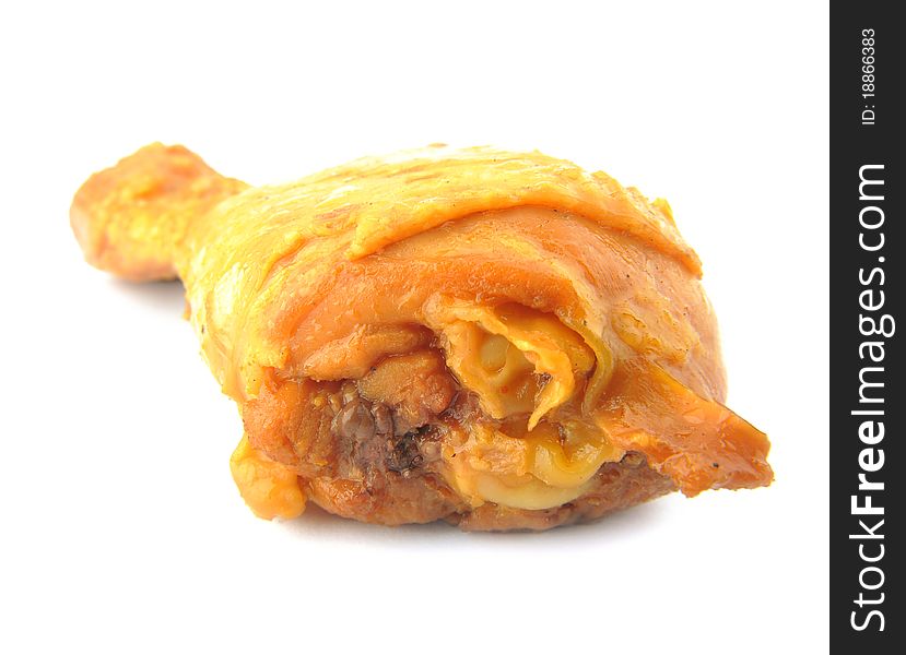 A chicken leg isolated on a white background