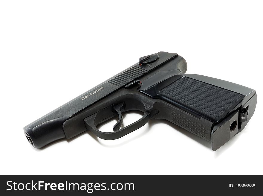 Black handgun isolated on white background. Black handgun isolated on white background