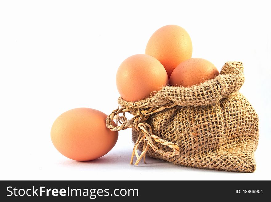 Brown Eggs In Canvas Sack