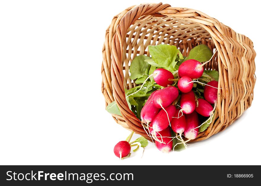 Bunch of radishes, falling from the basket