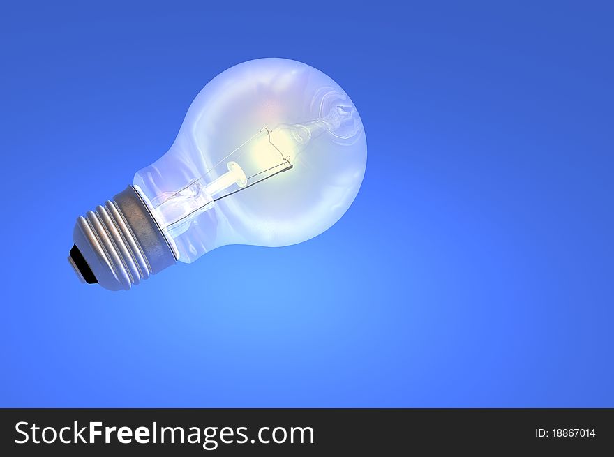 Light bulb tungsten screw in render on blue background