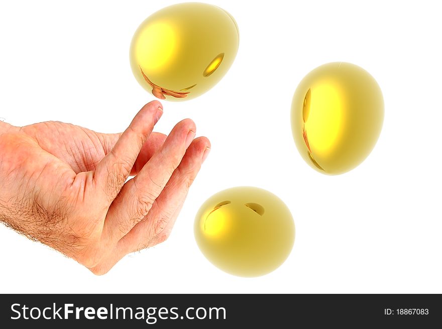 Gold nest egg in hand render concept image