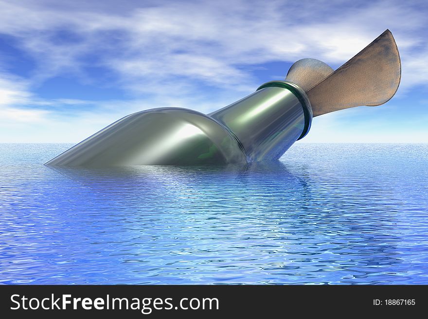 Message in a bottle in the ocean render. Message in a bottle in the ocean render