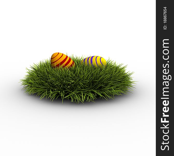 Two painted easter eggs in grass