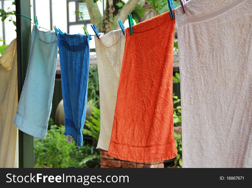 Towels hanging on the line. Towels hanging on the line