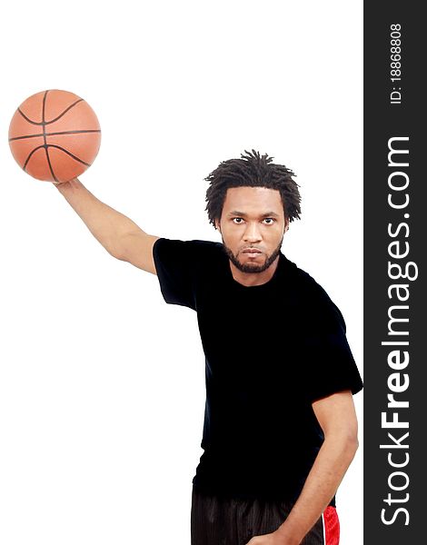 Black basketball player isolated on white