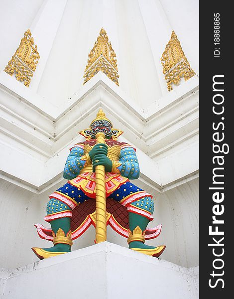 Giant Guardians On Base Of Pagoda, Thailand