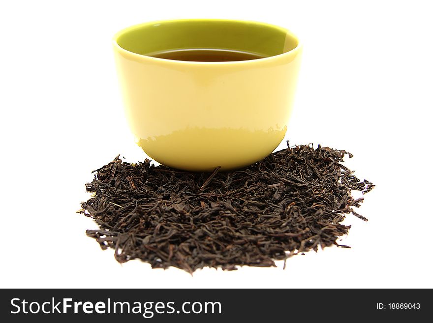 A black tea leaves with cup of tea