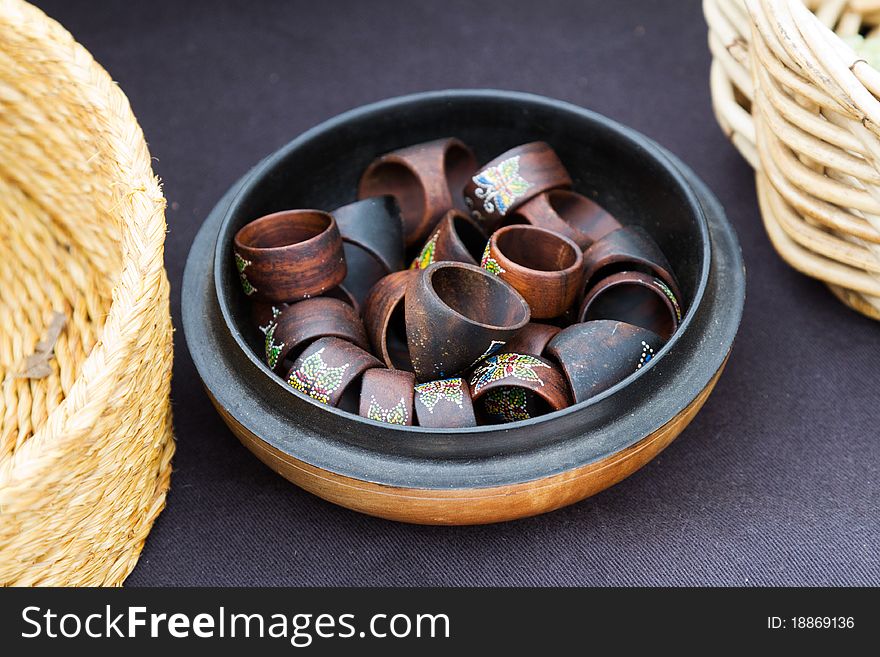 Painted wooden rings on sale at local county fair. Painted wooden rings on sale at local county fair.