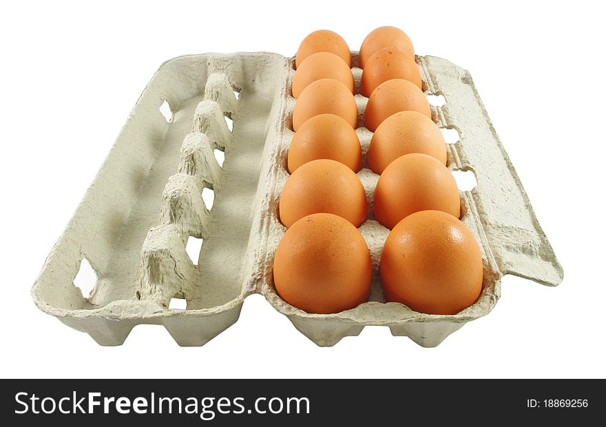 Package of fresh eggs isolated over white surface. Package of fresh eggs isolated over white surface