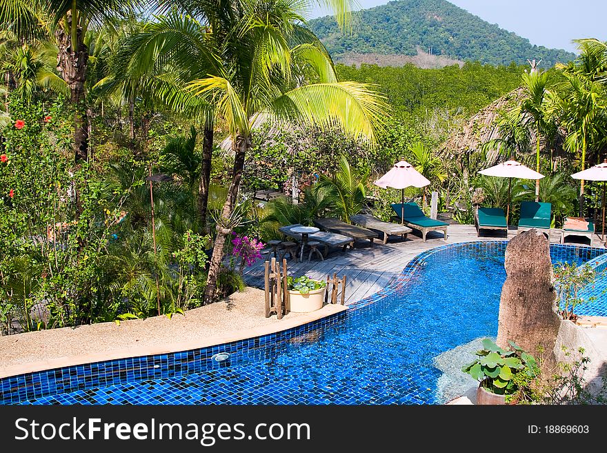 A pool with mountain landscape . Thailand . A pool with mountain landscape . Thailand .