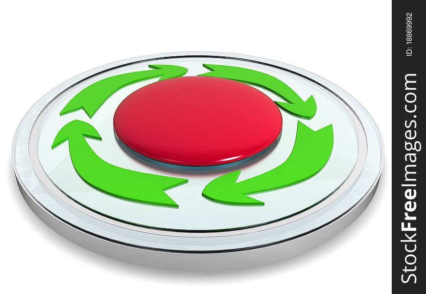 Red button with the green arrows on a white background â„–2. Red button with the green arrows on a white background â„–2