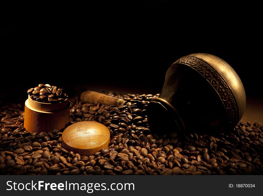 Beautiful coffee still-life on a black background